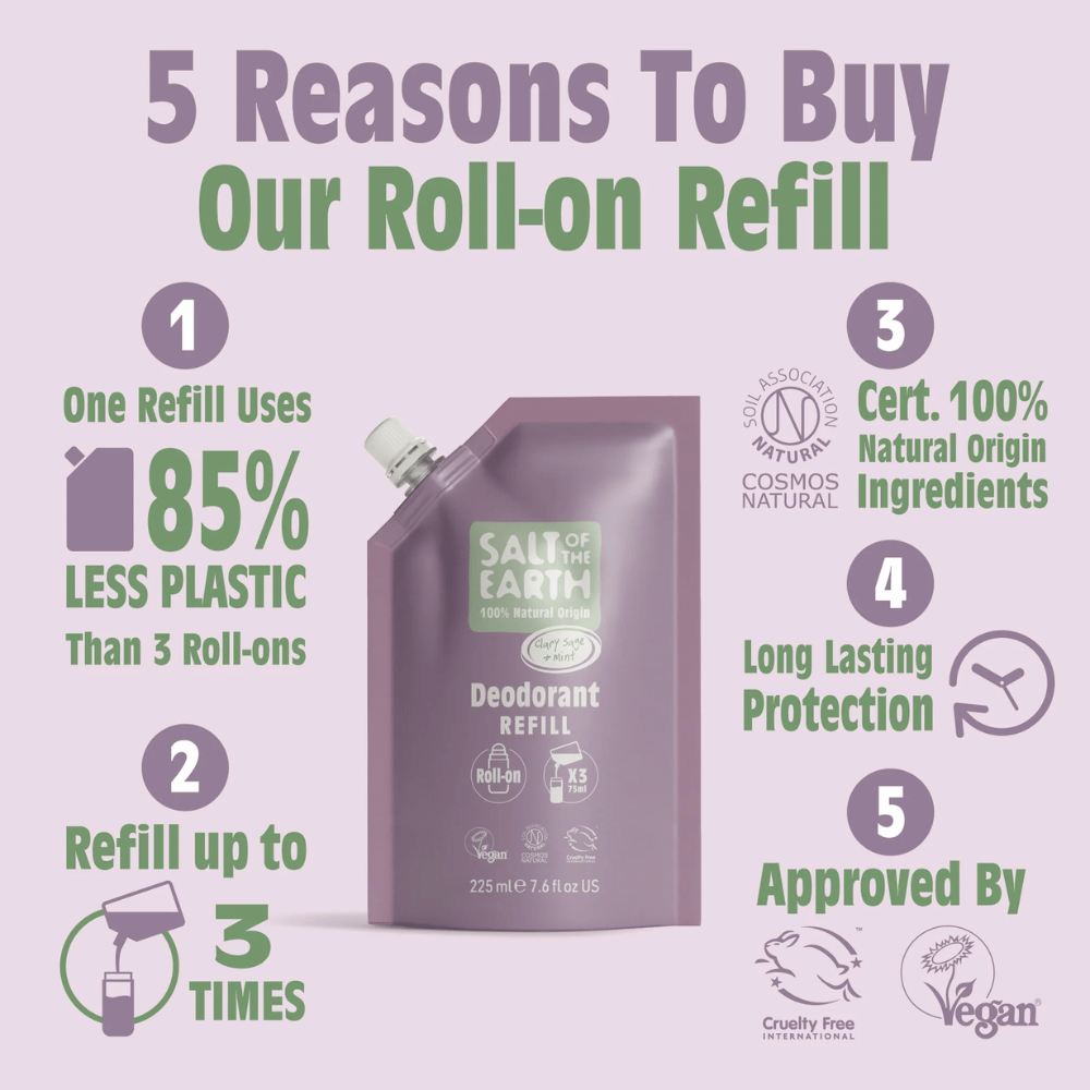 Salt Of The Earth Clary Sage & Mint Roll-On Refill Pouch 225ml- Lillys Pharmacy and Health Store