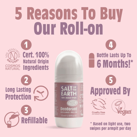 Salt Of The Earth Lavender & Vanilla Natural Refillable Roll-On Deodorant 75ml- Lillys Pharmacy and Health Store