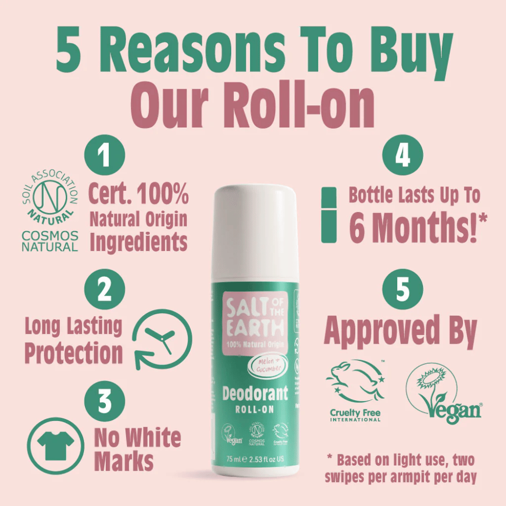 Salt Of The Earth Melon & Cucumber Natural Roll-On Deodorant 75ml- Lillys Pharmacy and Health Store