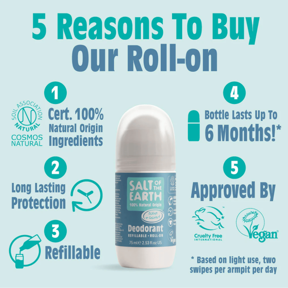 Salt Of The Earth Ocean & Coconut Natural Refillable Roll-On Deodorant 75ml- Lillys Pharmacy and Health Store