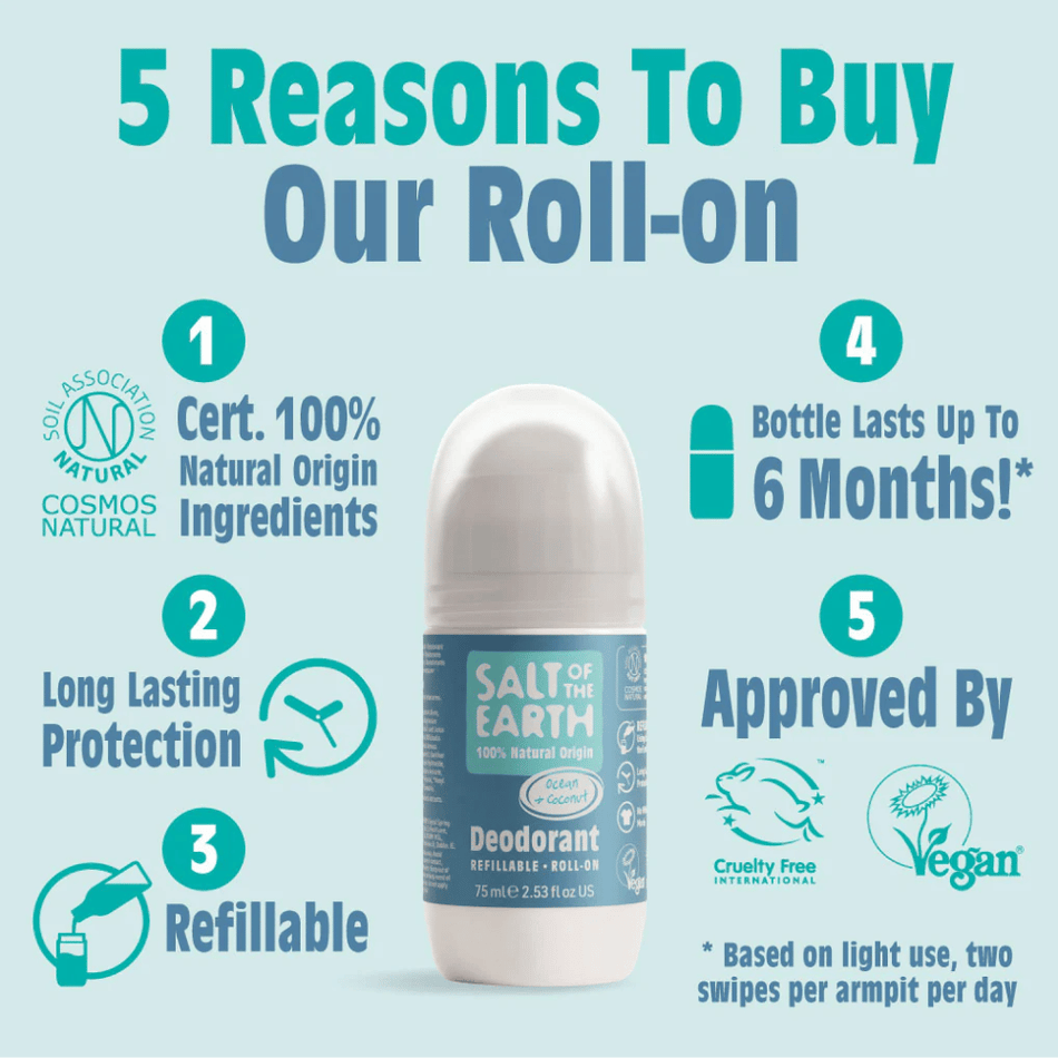 Salt Of The Earth Ocean & Coconut Natural Refillable Roll-On Deodorant 75ml- Lillys Pharmacy and Health Store