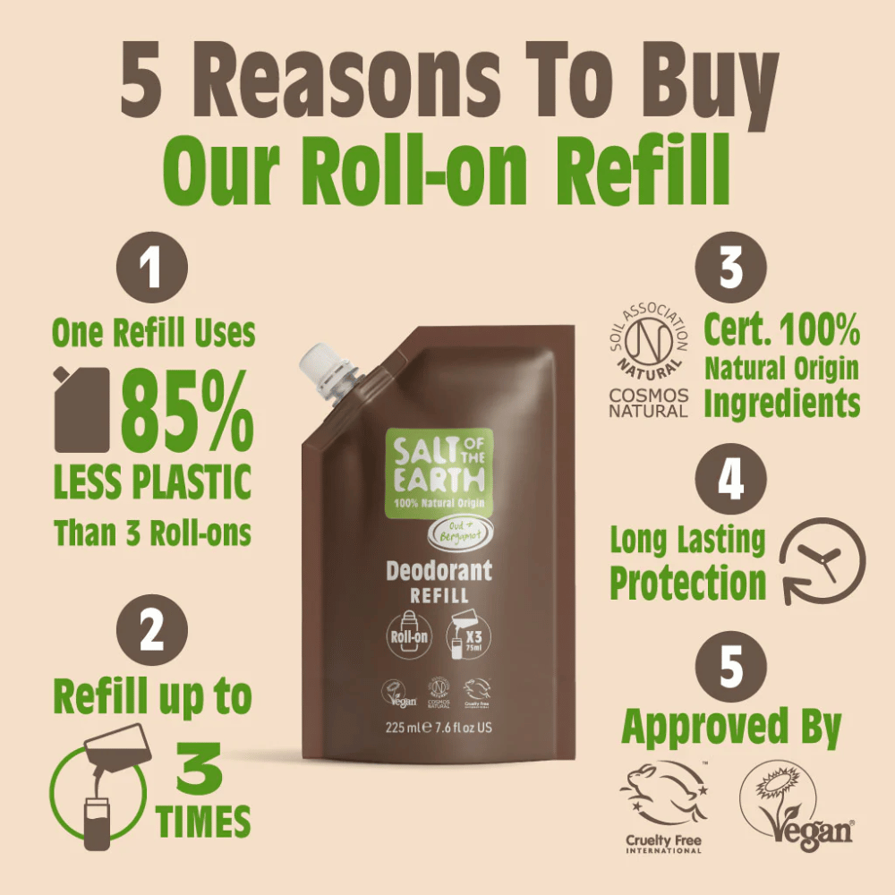 Salt Of The Earth Oud & Bergamot Roll-On Refill Pouch 225ml- Lillys Pharmacy and Health Store