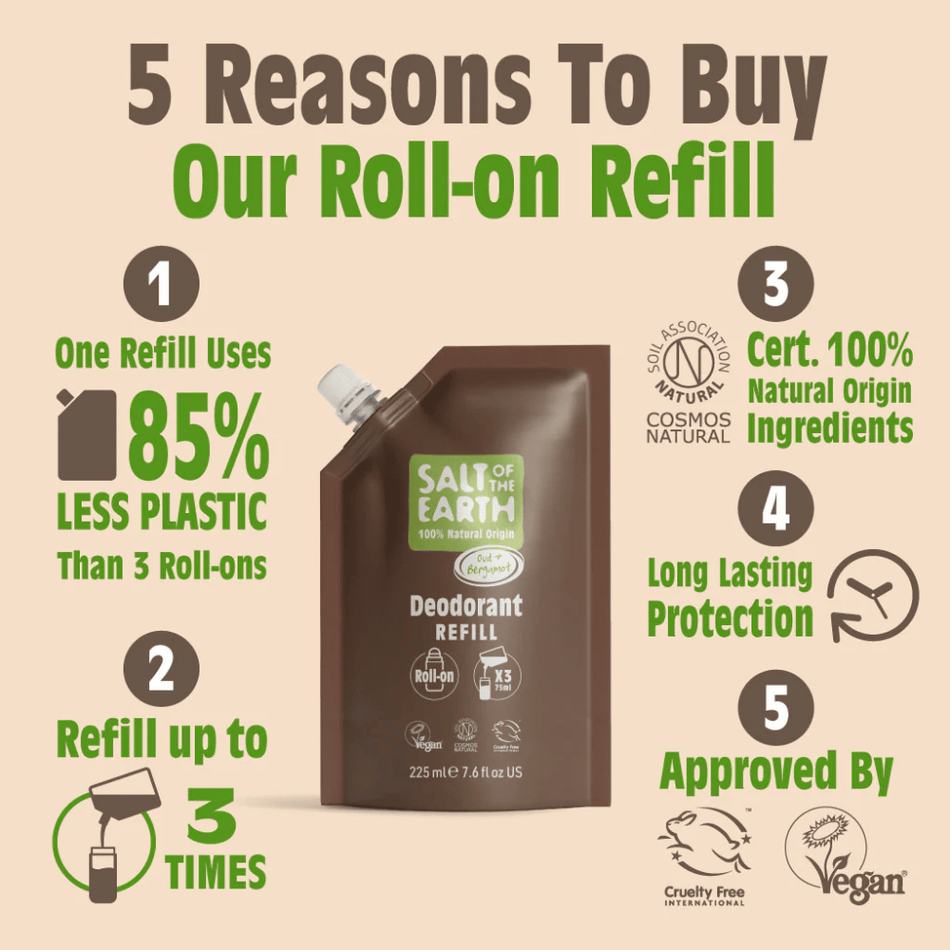 Salt Of The Earth Oud & Bergamot Roll-On Refill Pouch 225ml- Lillys Pharmacy and Health Store