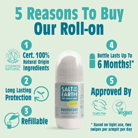 Salt Of The Earth Unscented Natural Refillable Roll-On Deodorant 75ml- Lillys Pharmacy and Health Store