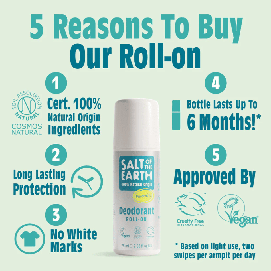 Salt Of The Earth Unscented Roll-On Deodorant 75ml- Lillys Pharmacy and Health Store