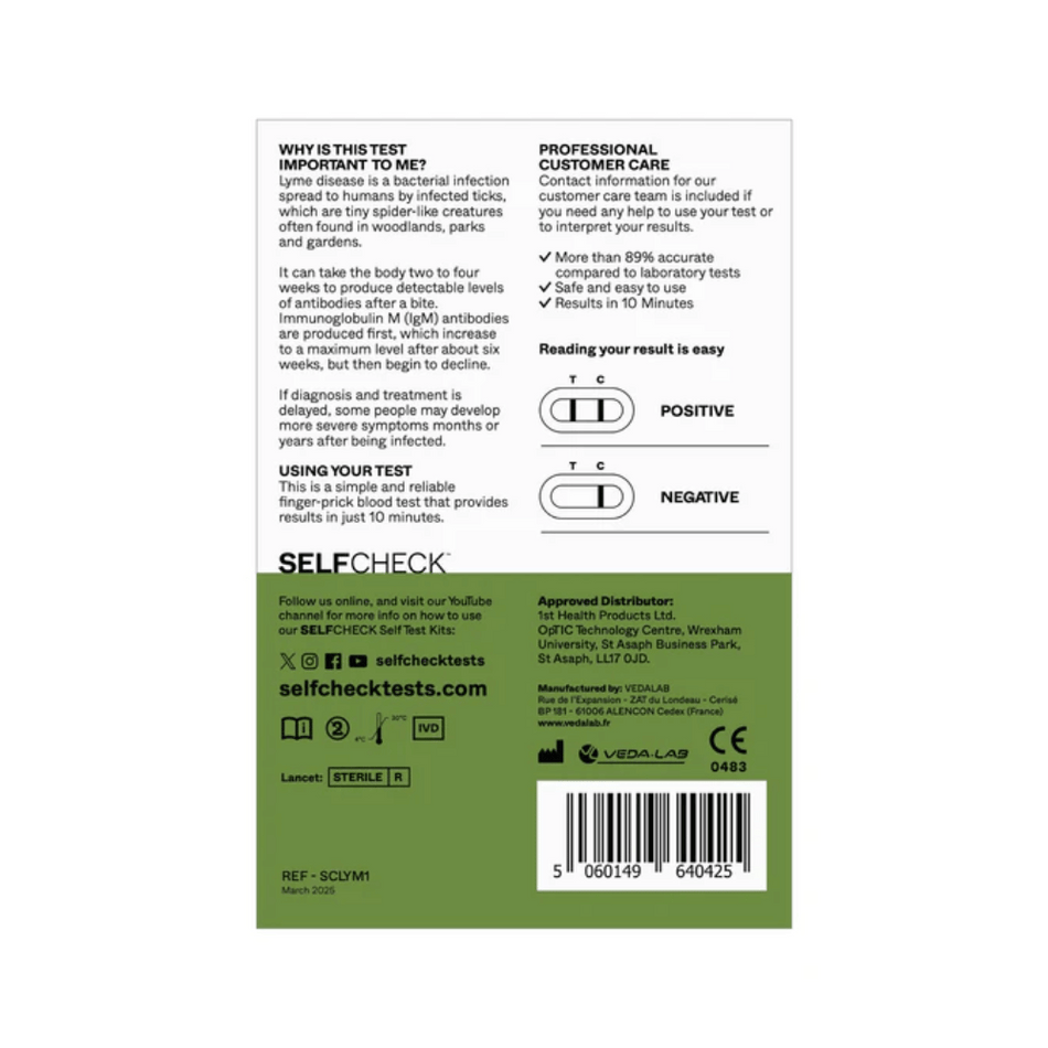 Selfcheck Lyme Disease Test - 1 Test- Lillys Pharmacy and Health Store