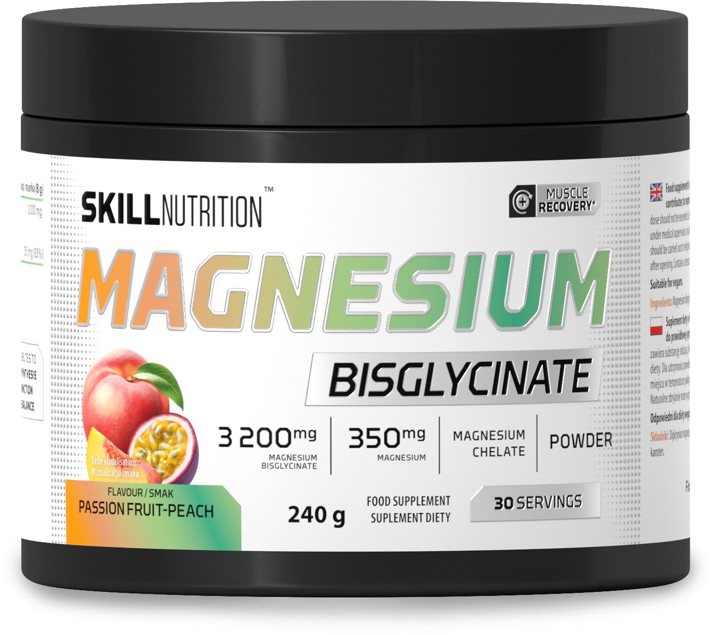 Skill Nutrition Magnesium Bisglycinate Powder, Passion FruitPeach 240g- Lillys Pharmacy and Health Store