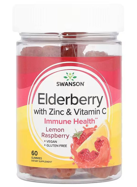 Swanson Elderberry Gummies with Zinc & Vitamin C, Lemon Raspberry - 60 Gummies - Lilly's Pharmacy