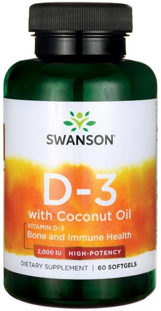 Swanson Vitamin D-3 with Coconut Oil, 2000 IU - 60 softgels - Lilly's Pharmacy