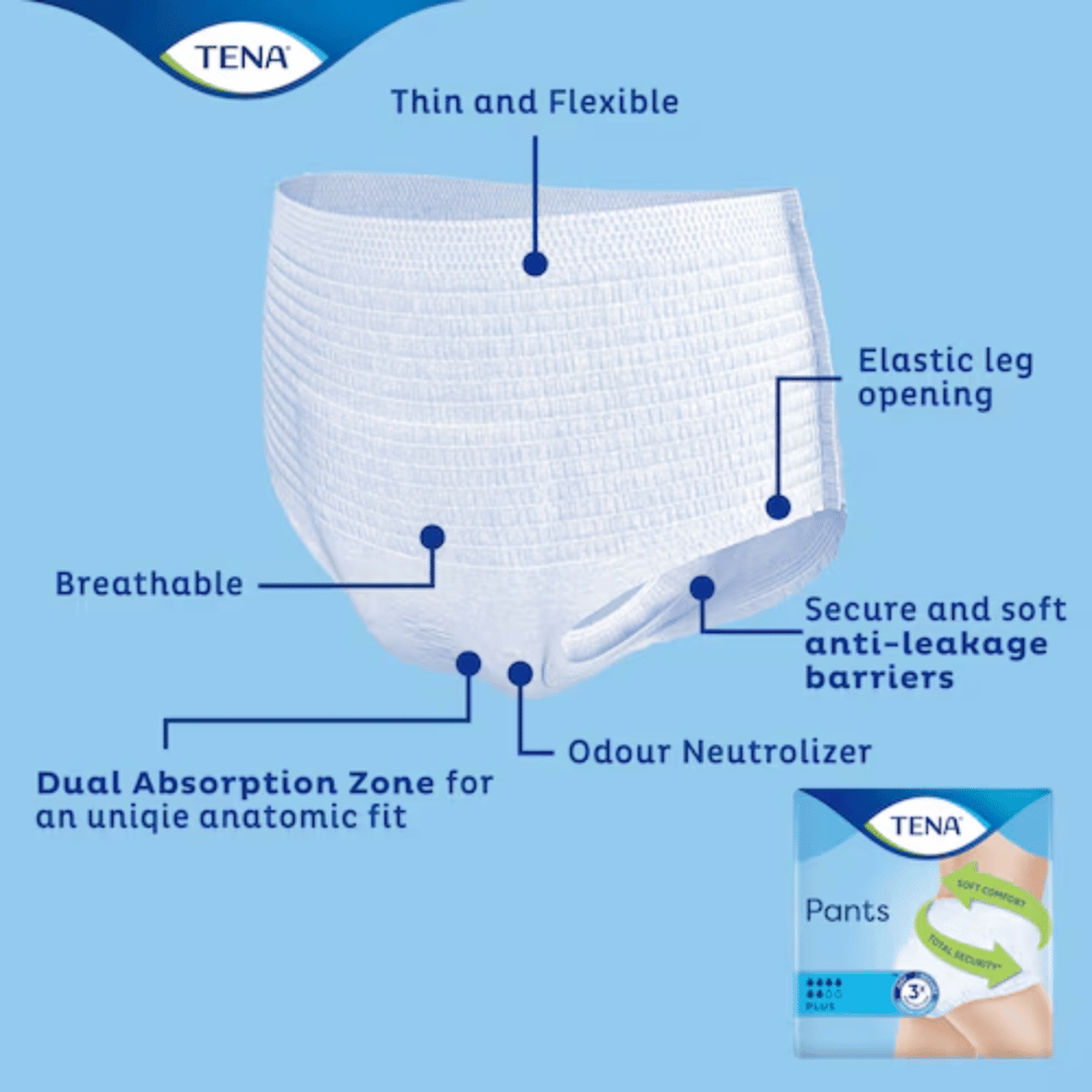 TENA Pants Plus Incontinence pants Large 8's- Lillys Pharmacy and Health Store