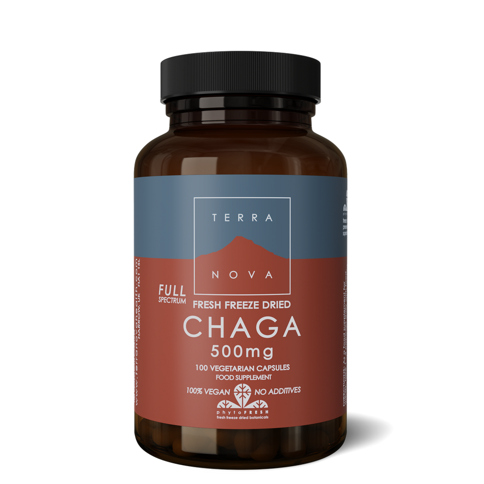 Terra Nova Org Chaga 500mg Fresh Freeze Dried Full Spectrum 100caps- Lillys Pharmacy and Health Store