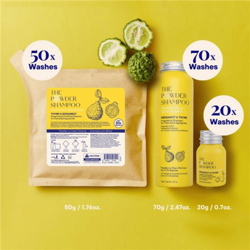 The Powder Shampoo Bergamot & Thyme Invigorating Shampoo for Thinning & Ageing Hair Refill Pouch 50g- Lillys Pharmacy and Health Store