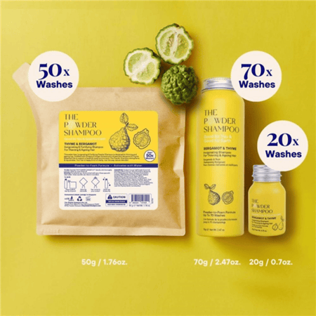 The Powder Shampoo Bergamot & Thyme Invigorating Shampoo for Thinning & Ageing Hair Refill Pouch 50g- Lillys Pharmacy and Health Store