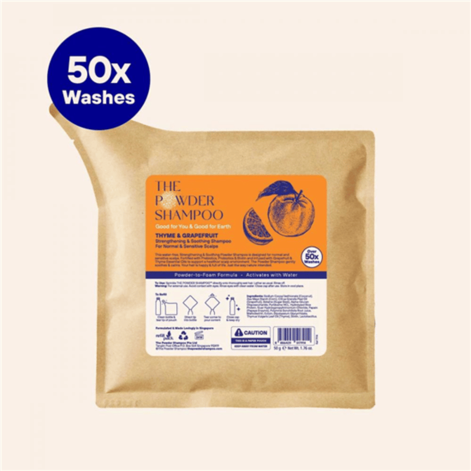 The Powder Shampoo Grapefruit & Thyme Strengthening Shampoo Refill Pouch 50g- Lillys Pharmacy and Health Store
