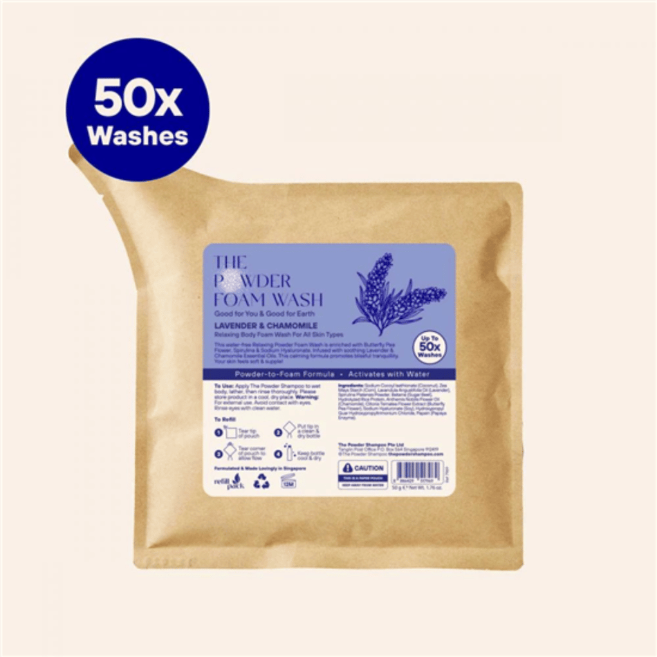 The Powder Shampoo Lavender & Chamomile Relaxing Body Foam Wash Refill Pouch 50g- Lillys Pharmacy and Health Store