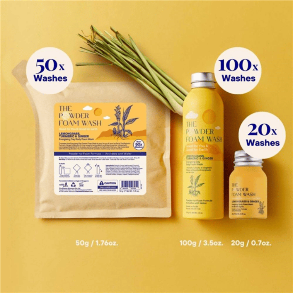 The Powder Shampoo Lemongrass & Ginger Energising Body Foam Wash Refill Pouch 50g- Lillys Pharmacy and Health Store