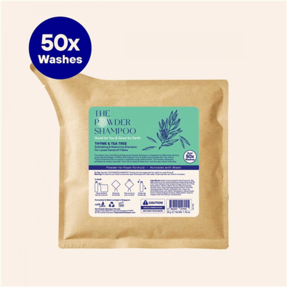 The Powder Shampoo Tea Tree & Thyme Exfoliating Shampoo Refill Pouch 50g- Lillys Pharmacy and Health Store