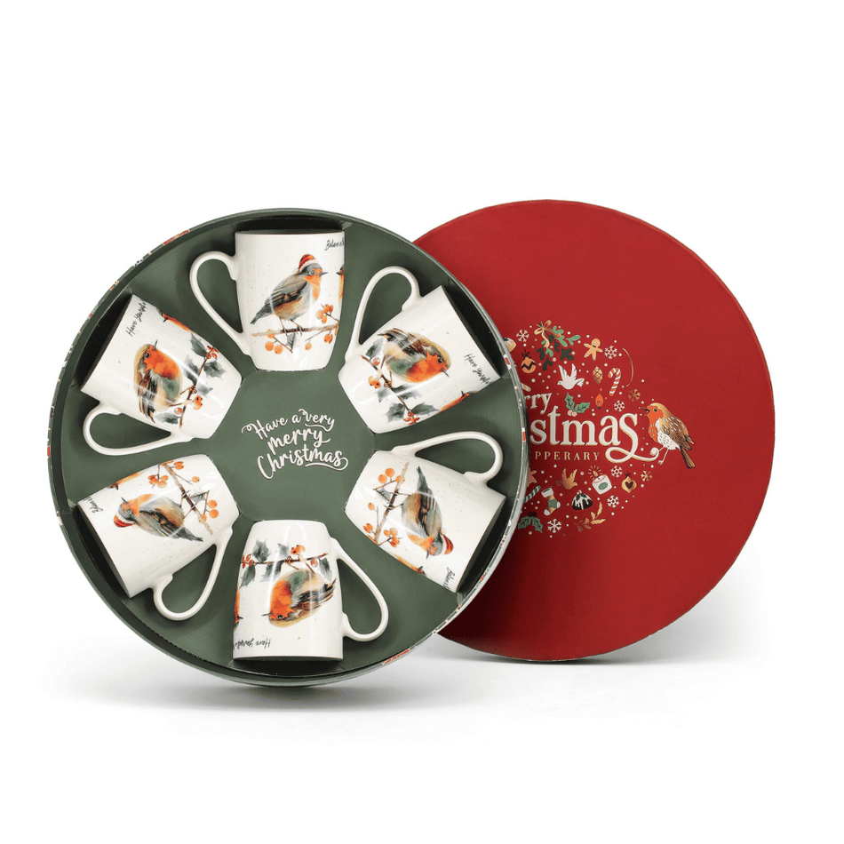 Tipperary Christmas Robins S/6 Hatbox Mugs- Lillys Pharmacy and Health Store