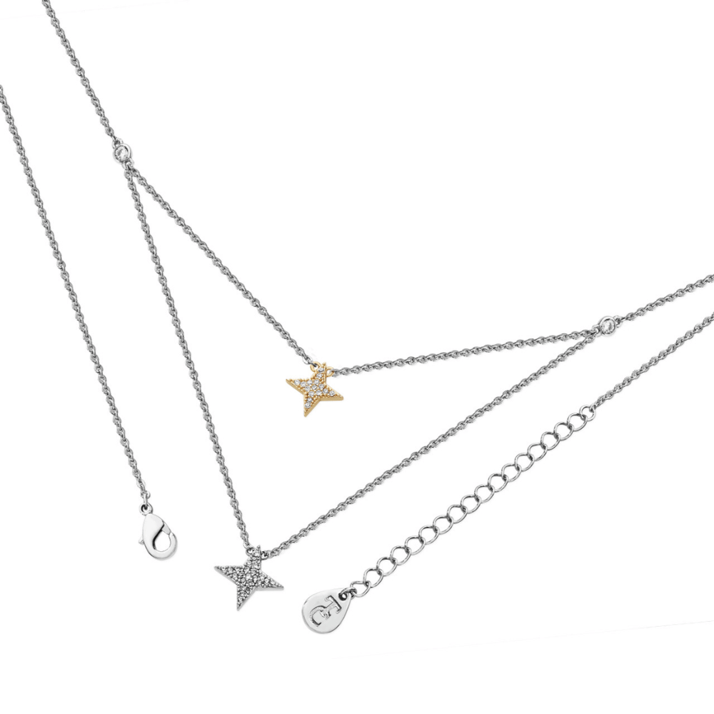 Tipperary Crystal Double Floating Pave Star Necklace Silver- Lillys Pharmacy and Health Store