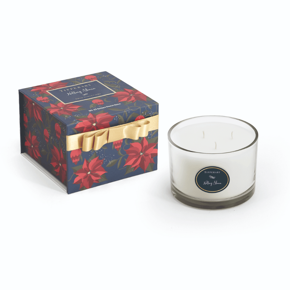 Tipperary Poinsettia 3 Wick Candle - Nollaig Shona- Lillys Pharmacy and Health Store