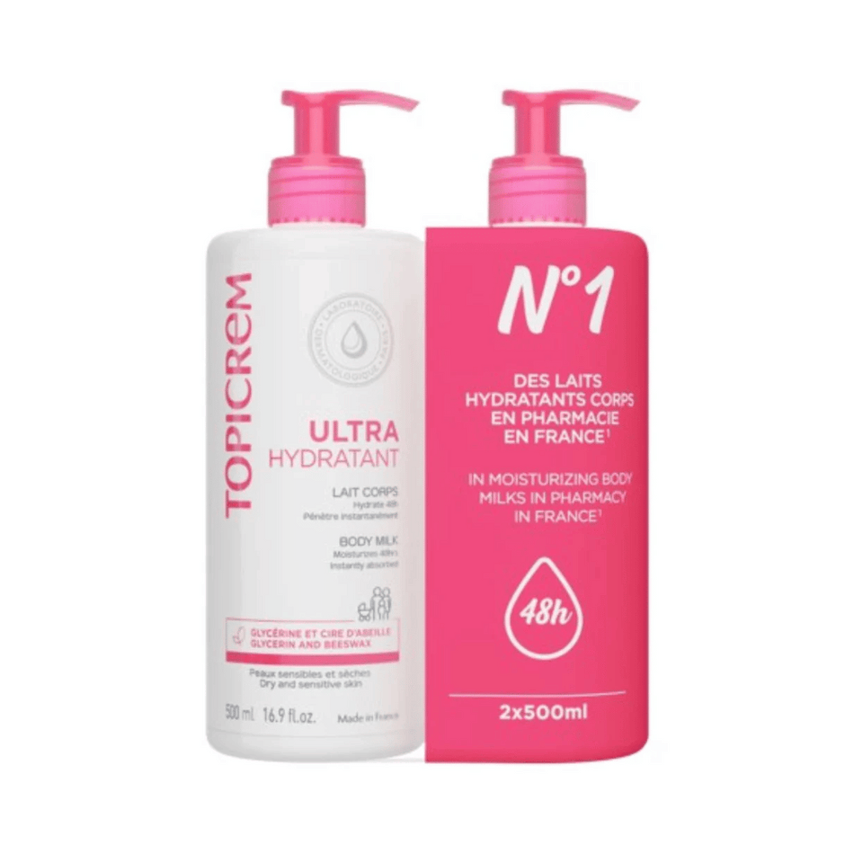 Topicrem Ultra-Moisturizing Body Milk - 2x500ml Duo Pack- Lillys Pharmacy and Health Store