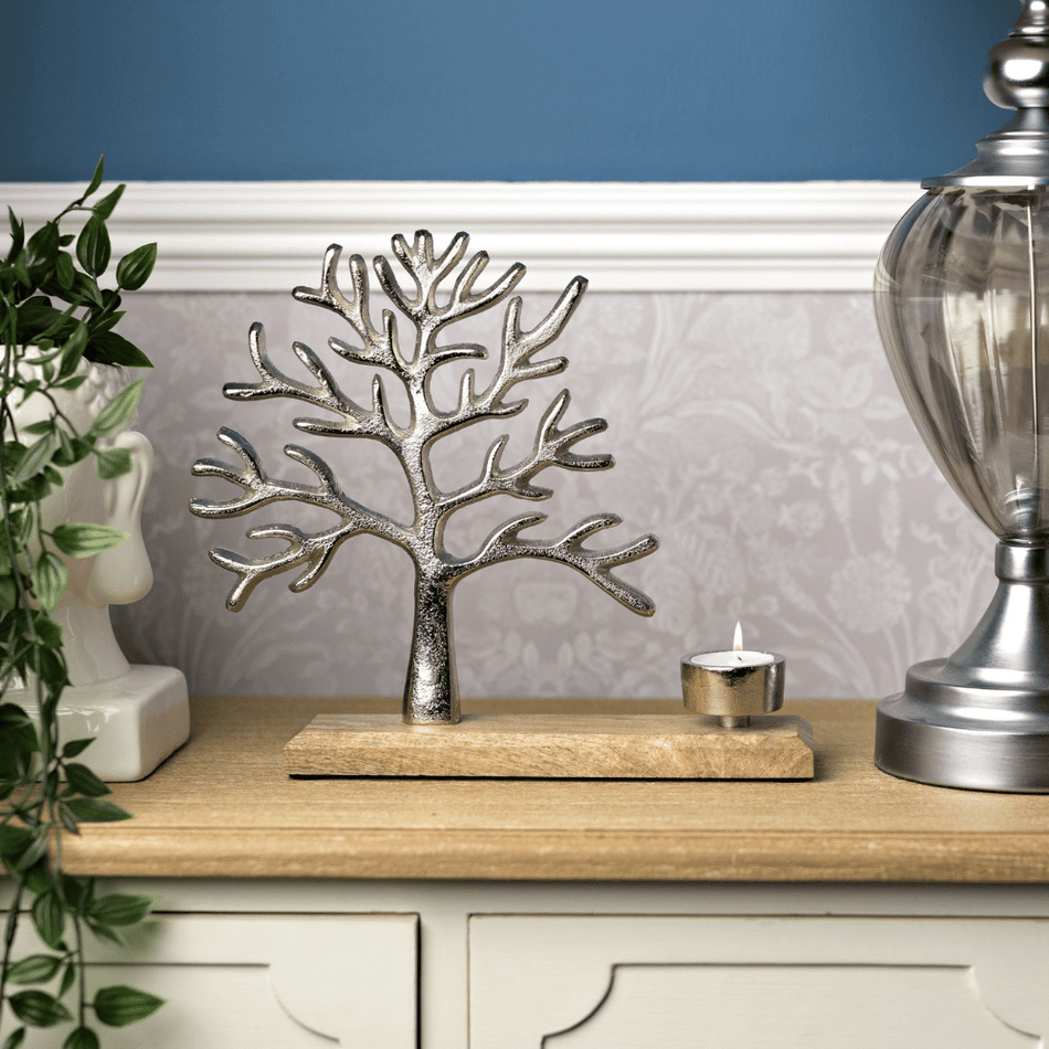 Tree of Life Metal & Wood Tea Light Holder 27cm- Lillys Pharmacy and Health Store