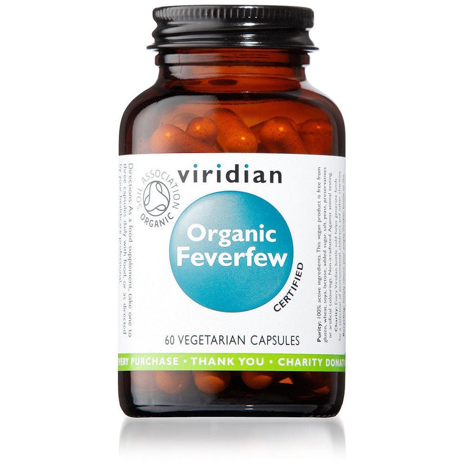 Viridian Organic Feverfew 350mg 60 Veg Caps- Lillys Pharmacy and Health Store