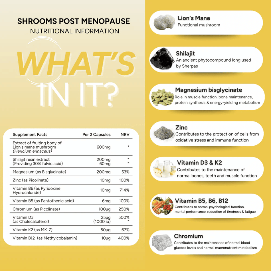 fabU Shrooms Post Menopause 60 Caps- Lillys Pharmacy and Health Store