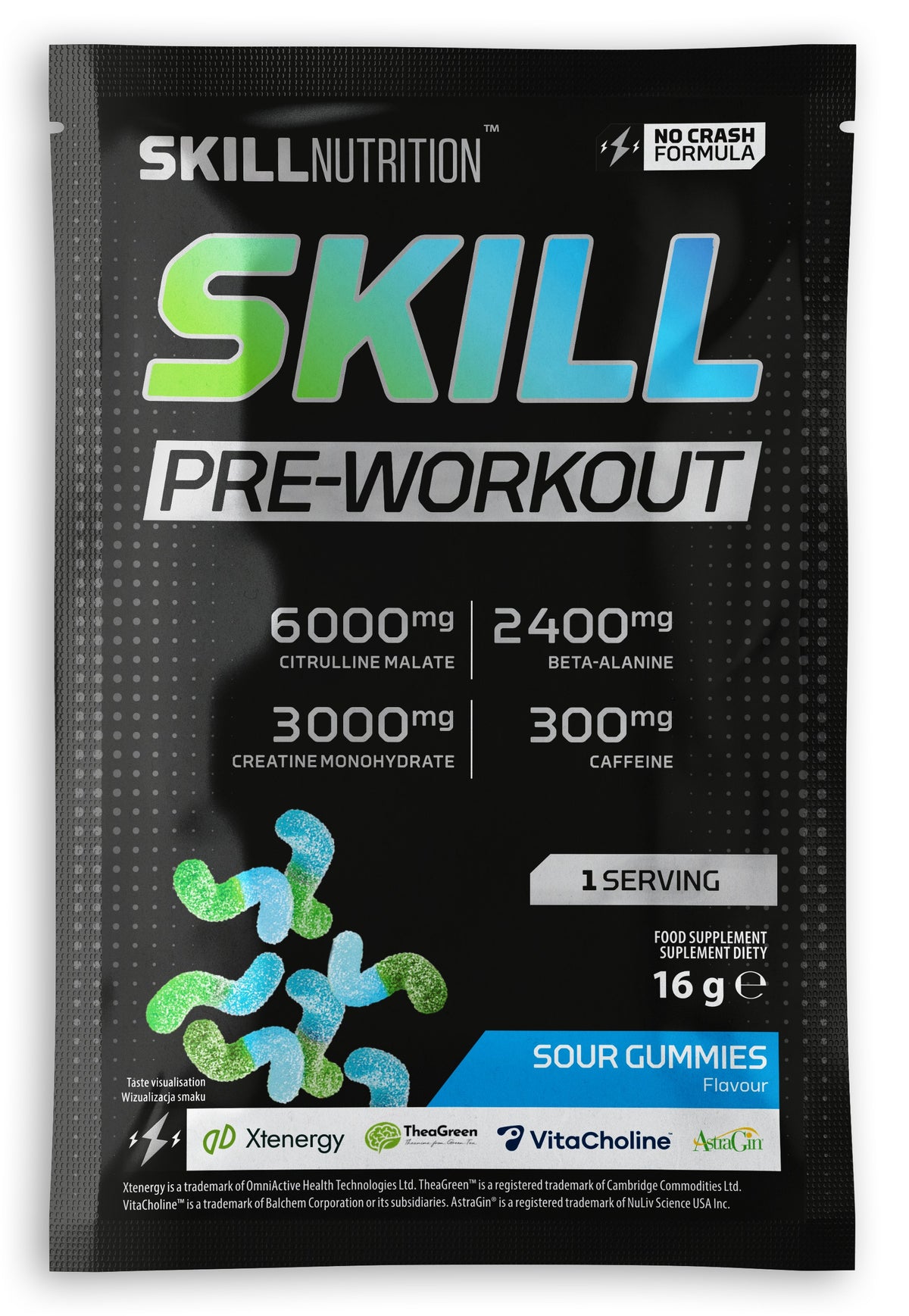 Skill Nutrition Skill Pre - Workout, Sour Gummies - 16 - 16.5g (1 serving)