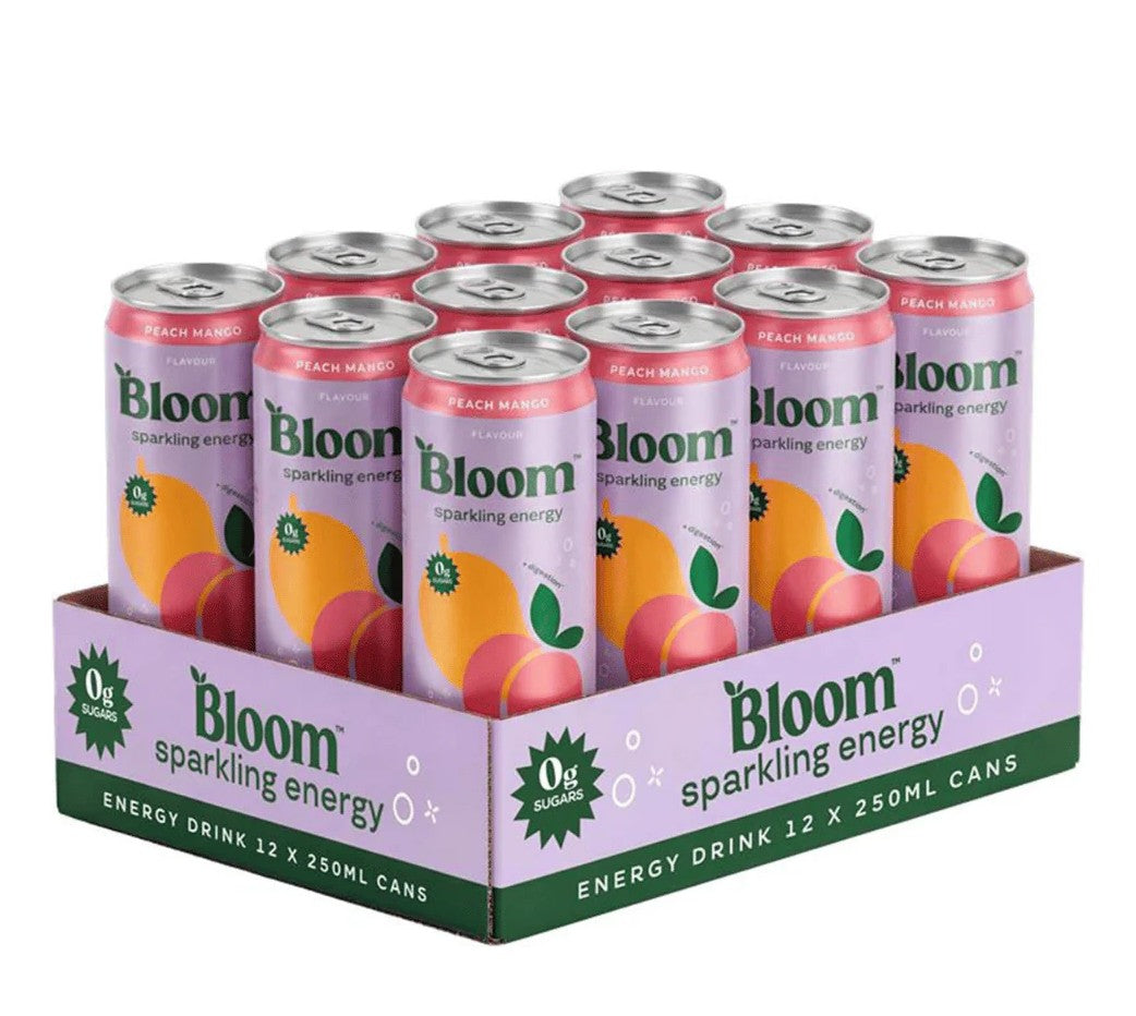 Bloom Sparkling Energy, Peach Mango - 12 x 250ml