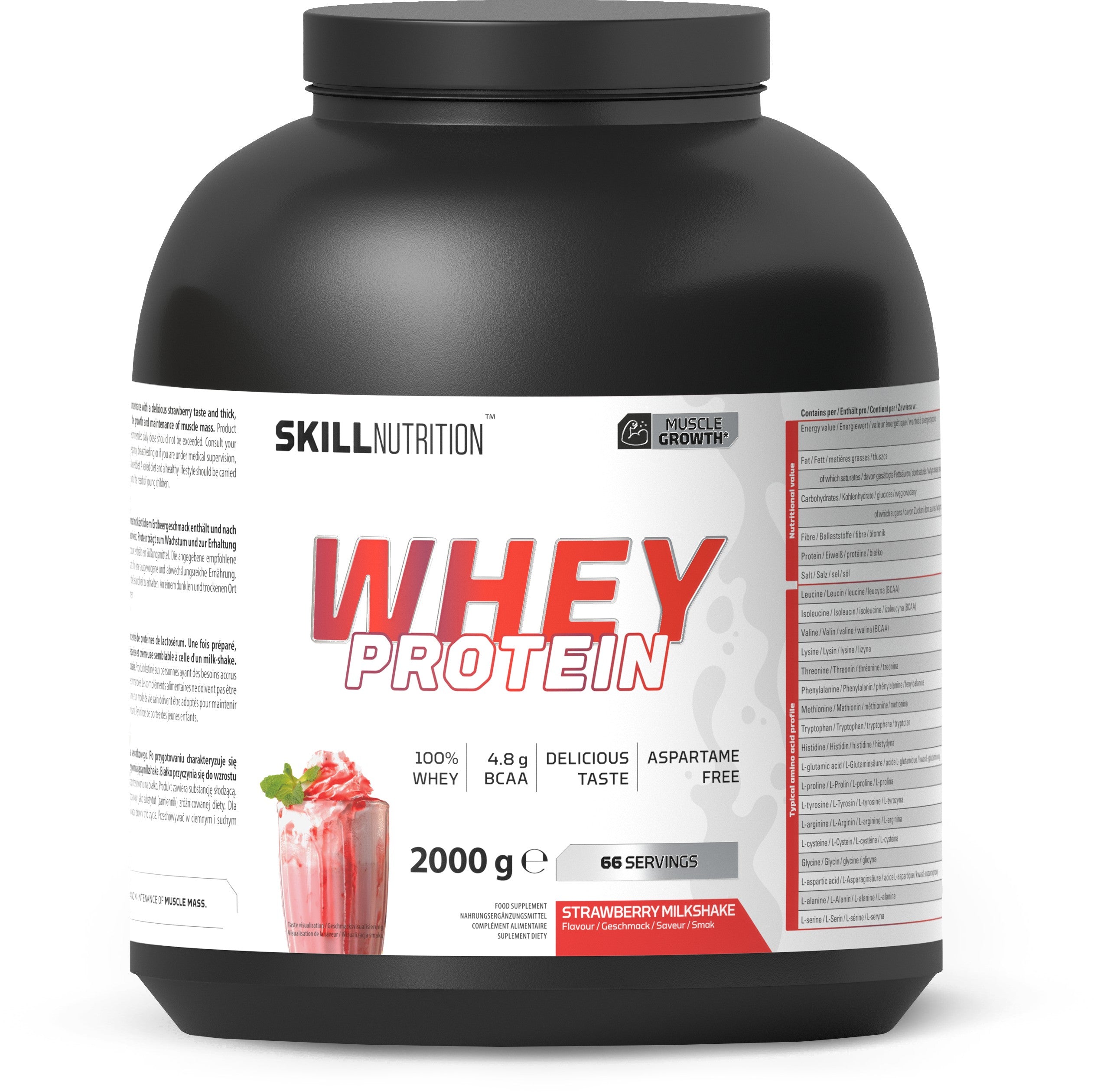 Skill Nutrition Whey Protein Powder, Strawberry Milkshake - 2000g