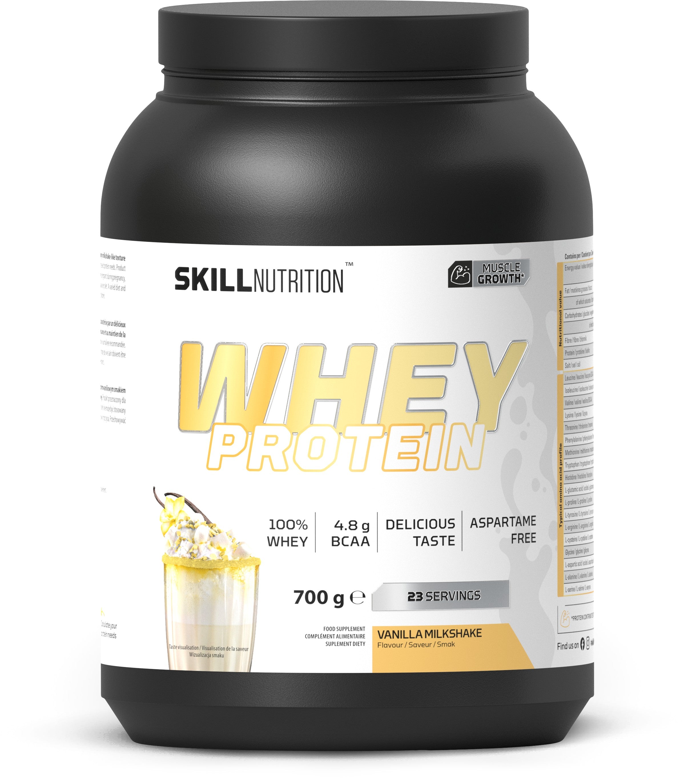 Skill Nutrition Whey Protein Powder, Vanilla Milkshake - 700g